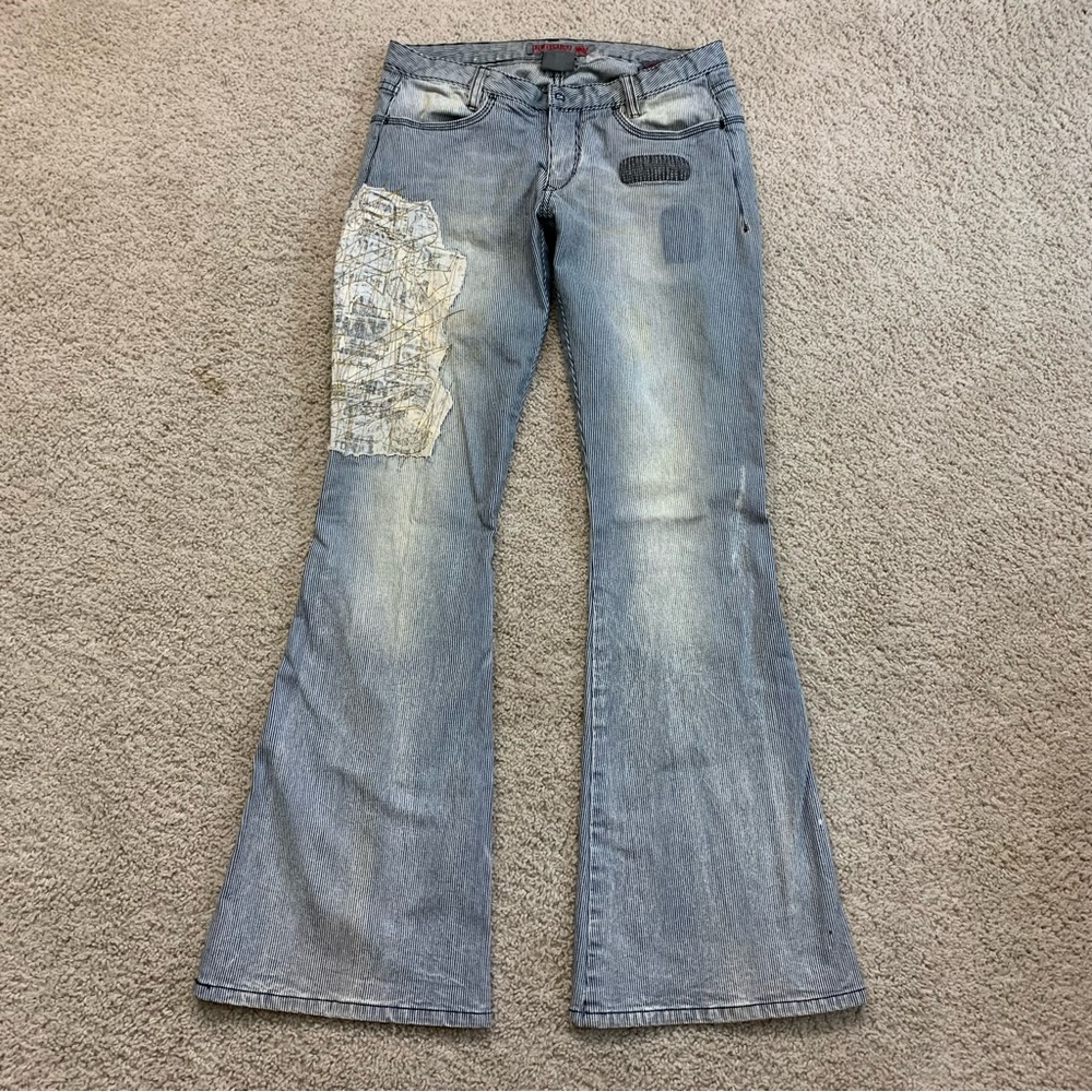 VINTAGE Y2k Women's PARASUCO Ergonomic LOW RISE Bell Bottom DISTRESSED JEANS 31